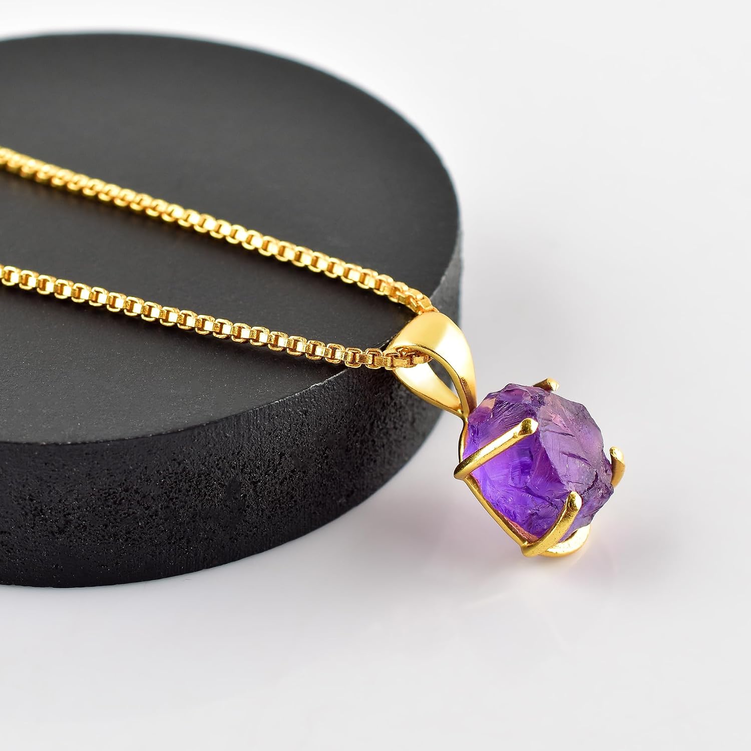 InfinityGemsArt Raw Gold Pendant Necklace, Birthstone, Natural Green Gemstones, Chakra Healing Stone, Raw Crystals Jewelry, Gifts For Men/Women, 18 Inches Gold Plated Adjustable Chain