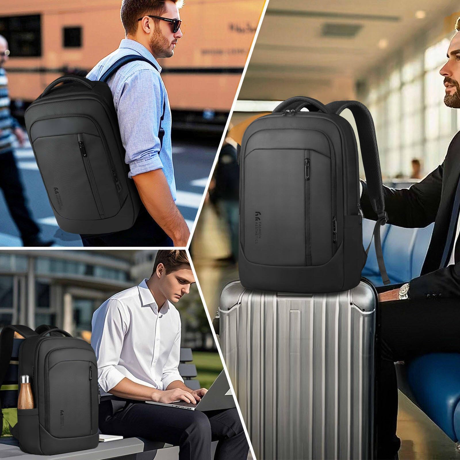 Zaino Porta PC 16 Pollici Uomo Donna, Zaino Laptop Impermeabile 25L con Porta USB, Zaino Business Antifurto per Lavoro Università Viaggio, Backpack Casual Grande Capacità per Notebook e Tablet-Nero