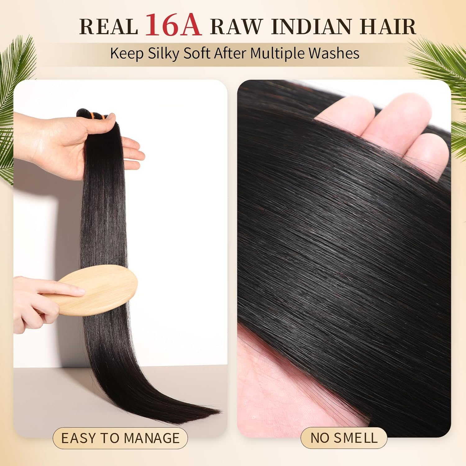 BLACKMOON Raw Human Hair Bundles, 16a Raw Indian Hair, 100% Unprocessed Virgin Straight Bundles, Triple Lifespan Than Regular Virgin Hair,16 18 20 Inches Double Weft 100g/Bundle Natural Black