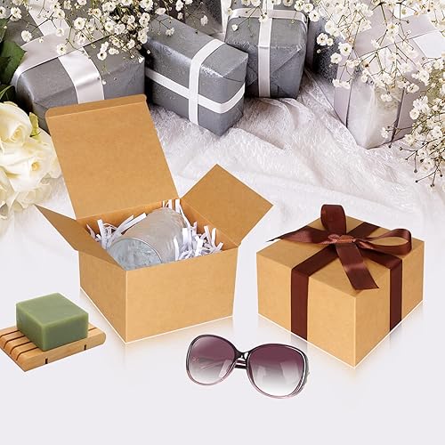 Vista 215 de Cotopher - 100 unidades de cajas de regalo de boda. Cajas de regalo de papel de 7.6 x 7.6 x 7.6 cm. Cajas pequeñas de regalo con cintas. Cajas marino