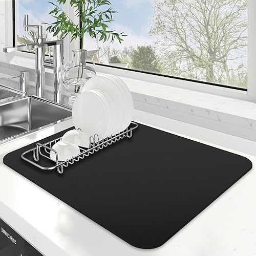 Miniatura 11 de WISELIFE Tapete de secado de platos súper absorbente, tapete de secado de platos grande para encimera de cocina, tapete de secado de platos fácil