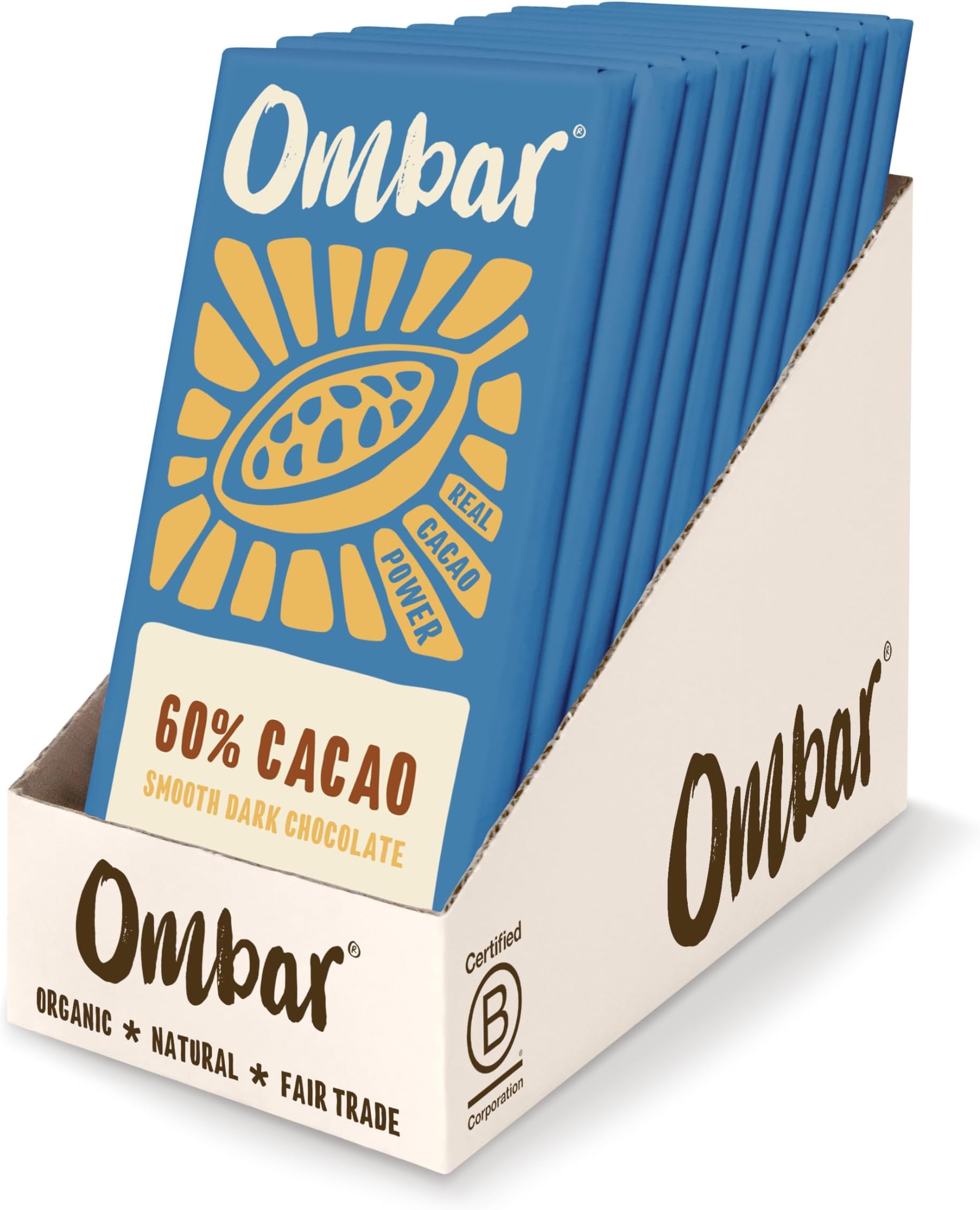Vegan Chocolate - Ombar Coco 60% Dark Chocolate (35g x 10 Bars) Organic, Fair Trade, Dairy Free and Gluten Free Chocolate