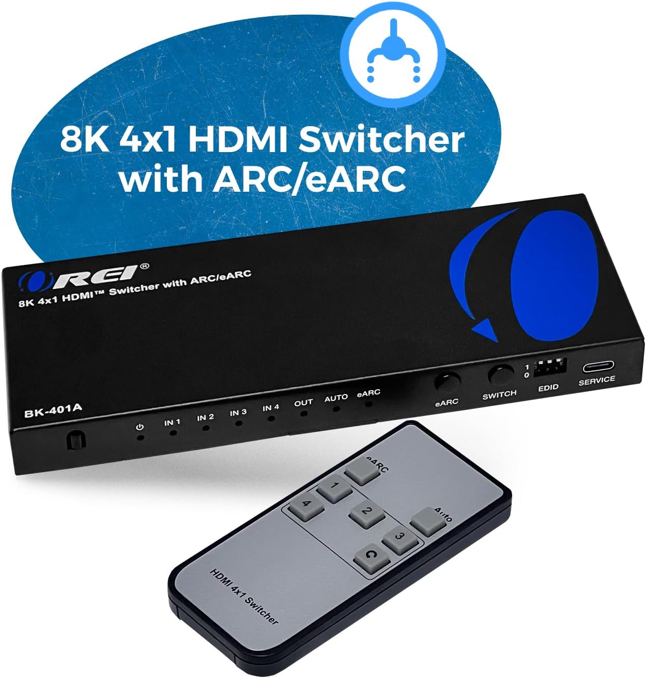 OREI 8K eARC HDMI 2.1 Switch 4x1, Switcher with Audio Extractor UltraHD Supports Upto 4K @ 120Hz PS5, Xbox, Gaming, Remote Contorl IR EDID HDCP 2.3 - Optical Out, L/R Headphones (BK-401ARC) - Image 6