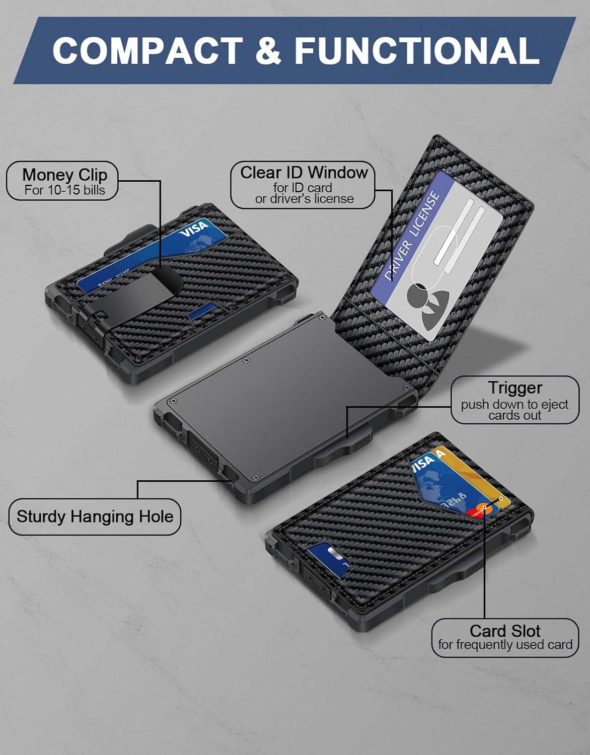 Wallet for Men, Minimalist Slim Mens Wallet with Money Clip, RFID Blocking Smart Pop Up Card Wallet with ID Window, Compact Bifold Wallet, Metal Aluminum Credit Card Holder - Image 6