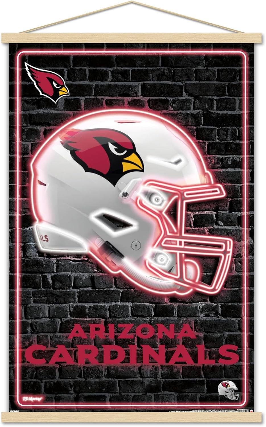 Trends International NFL Arizona Cardinals - Neon Helmet 23 Wall Poster, 22.37" x 34.00", Print and Beechwood Hanger Bundle