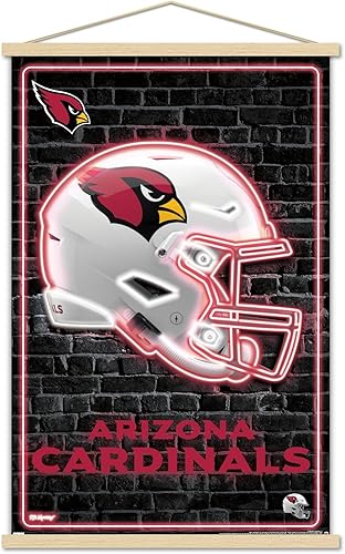 Trends International NFL Arizona Cardinals - Póster de pared con casco neón, 22.375 x 34 pulgadas, impresión prémium y colgador de madera de haya