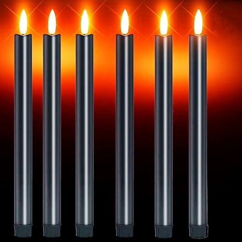 Willuck Velas cónicas sin llama con temporizador velas LED negras de 10 pulgadas parpadeantes velas de ventana de mecha de llama 3D que funcionan