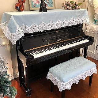 Piano cover,Piano Cover Cloth,dust Cover,Piano Protective Cover Piano Cover Upright Top Cover Chair Cover Set,Simple Luxury Elegant Lace Princess Dust Cover(Piano top cover) ( Color : Blue Piano cover