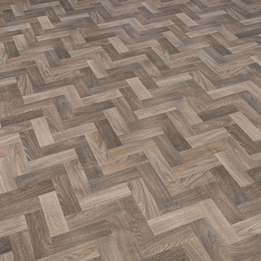 Mixed Aged Wood Herringbone Effect Callisto Vinyl Flooring 2mm Thick Lino Roll Bathroom Kitchen (2m Wide x 7.5m Long) โ image 1