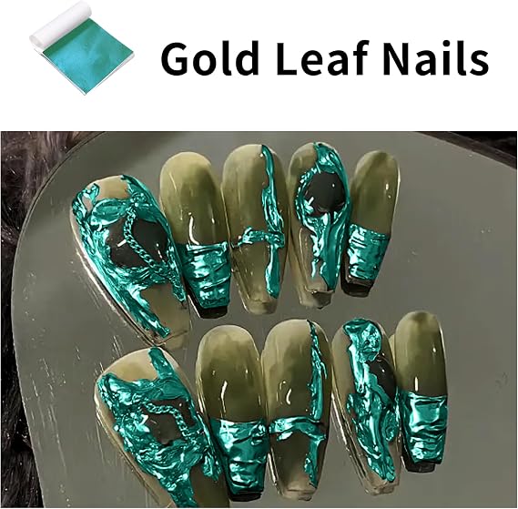 120 Pcs Cyan Imitation Gold Leaf Sheets, 3.54x3.54 Inches Foil Sheets for Crafts, Sculptures, Furniture, Art Decorations, Gilding, Nails & Paintings
