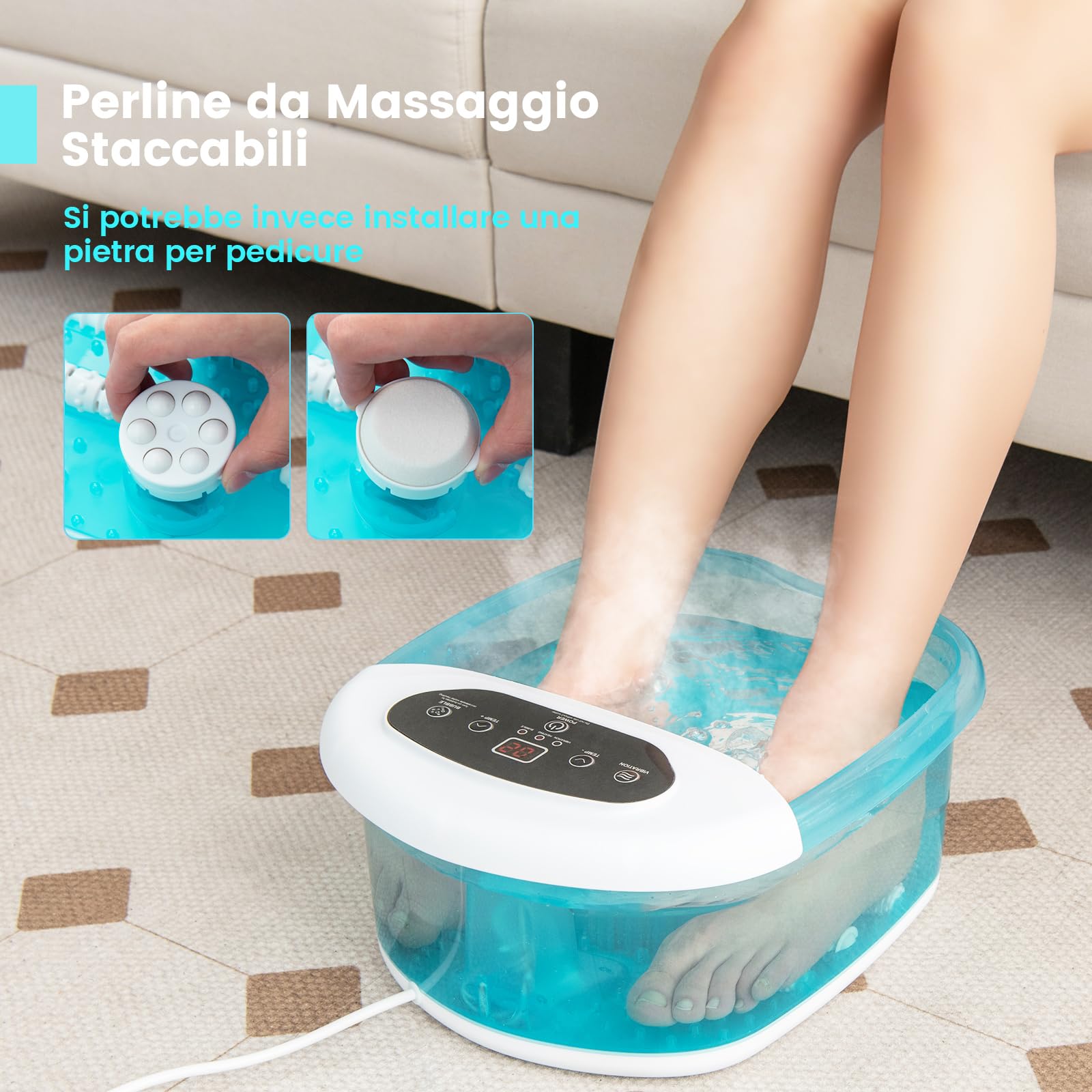 COSTWAY Pediluvio Massaggiatore per Piedi, Idromassaggiatore Plantare con Funzione Riscaldamento Bolle, Spegnimento Automatico, Pietra Esfoliante e Rulli Massaggianti, 33x39x18 cm (Azzurro)
