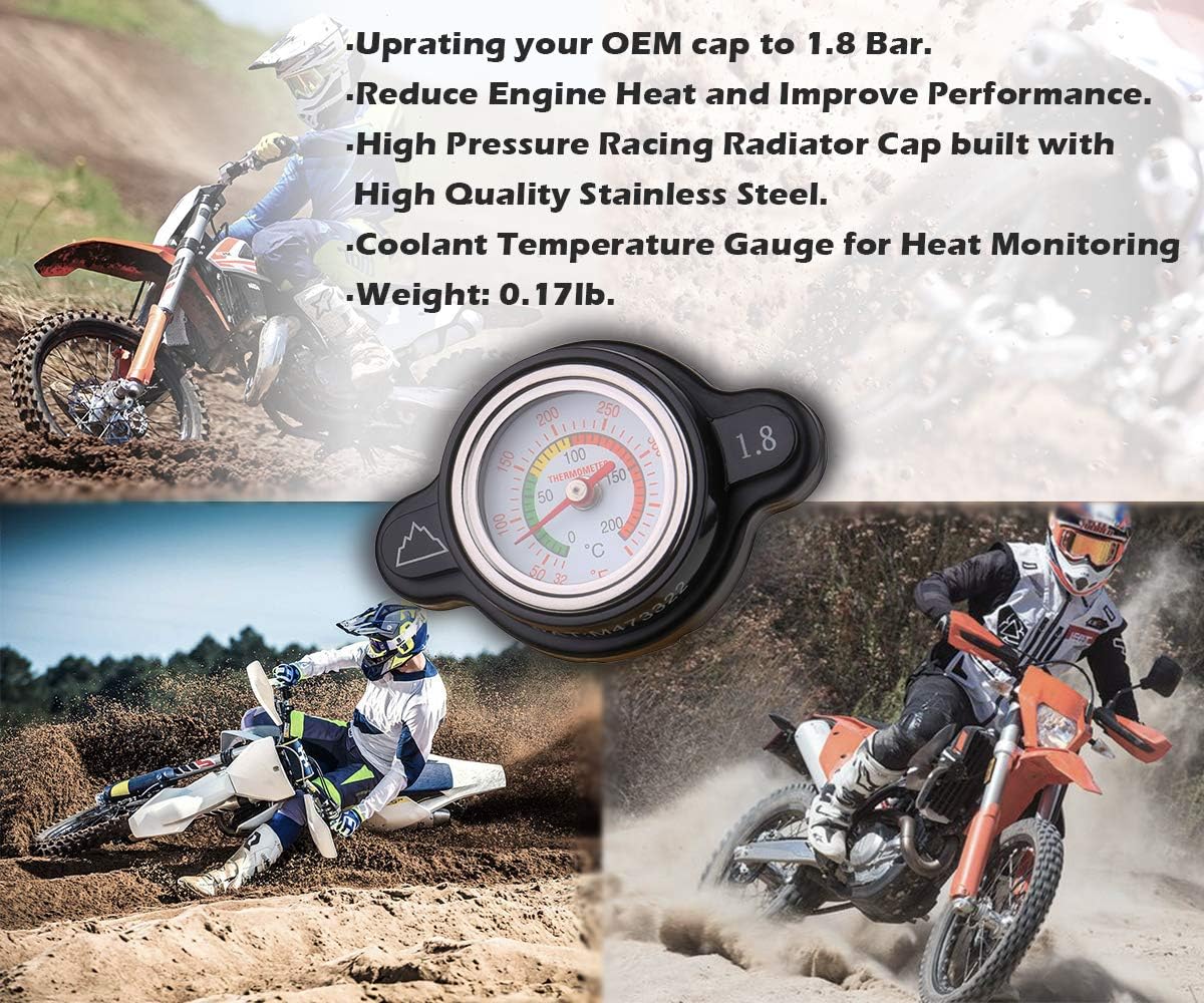 Summit High Pressure Radiator Cap with Temperature Gauge - 1.8 kg (1.8 Bar, 25.6psi), Fits KTM 250 SX 2017-2019 and Husqvarna FC 250/350/450 2016-2017