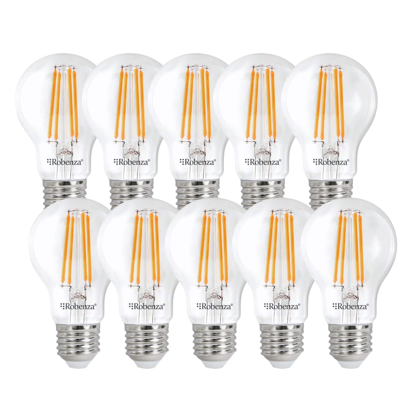 Robenza E27 LED Filament GLS Bulb, 7.3W (60W Equivalent), 806lm, Warm White 2700K, Edison Screw, Energy Saving A60 Standard, Non-Dimmable, Long Life Decorative Ceiling Light Lamp, Pack of 10
