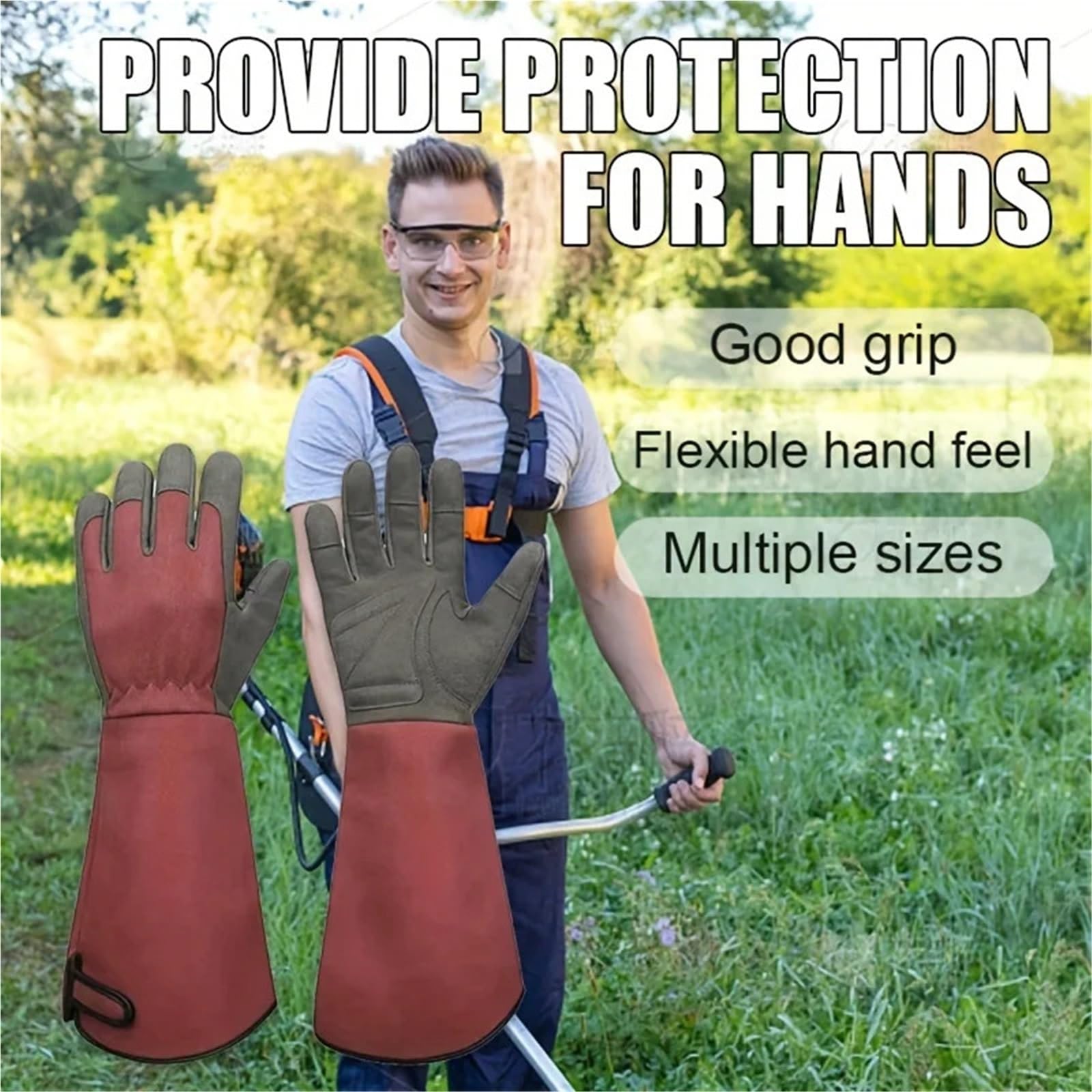 Guantes de jardinería estilo largo, guantes a prueba espinas, lona for podar, jardín con trabajo transpirables Para jardinería(M)