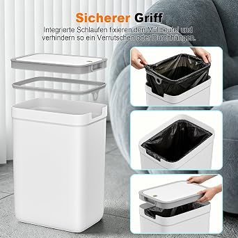 MOPUP Small Bathroom Trash Can with Lid 9L/2.4 Gallon Slim Trash Can Plastic Waste Paper Bin with Hinged Lid Dog Safe for Bathroom Kitchen Bedroom Living Room