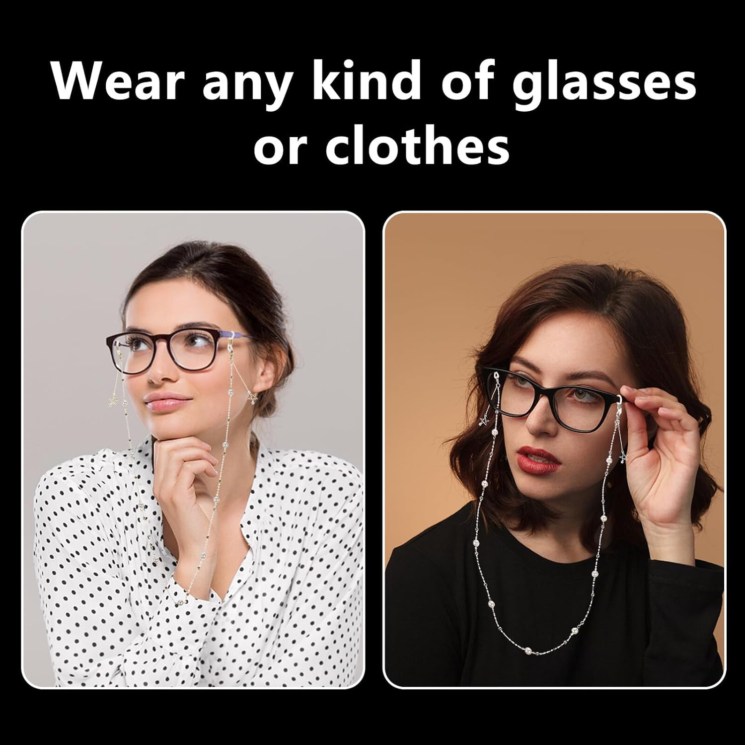 2pcs Pearl Pendant Glasses Chain and Mask Hanging Chain Set, Metal Eyeglass Holders in Gold and Silver for Women, Fashion Sunglasses Lanyard for Reading Glasses and Face Masks
