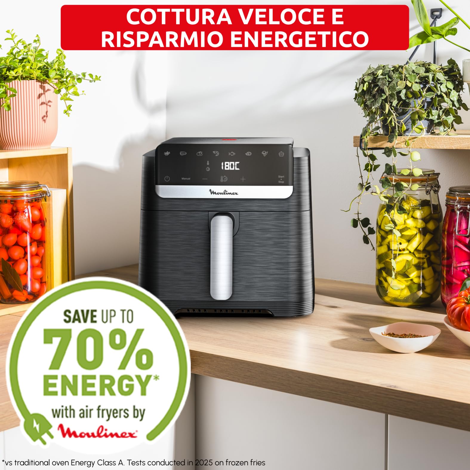 Moulinex Easy Fry Compact, Friggitrice ad Aria, 7,5 Litri, EZ8618 | Air Fryer con Capacità XL e Design Compatto, Touch Screen Intuitivo