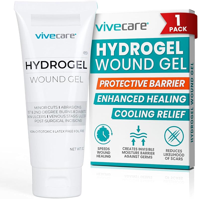 ViveCare Hydrogel Wound Dressing (3 Oz Tube) - First Aid Healing Gel | Burns, Diabetic Ulcers, Cuts, Surgical Incisions, Debridement, Open Wounds - Soothing Skin Repair Cream Ointment (1)