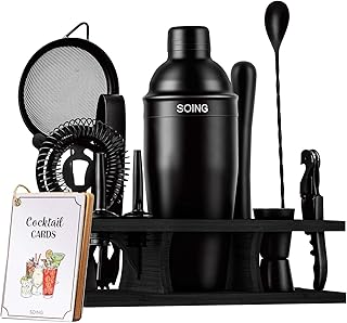11-Piece Mixology Bartender Kit with Stand,Bar Kit Cocktail Shaker Set with All Essential Accessories:Martini Shaker,Spoon,Muddler,Strainer,Jigger,Tongs,Liquor Pourers
