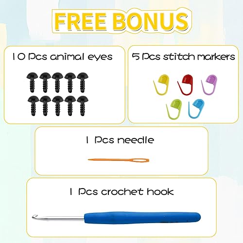 Miniatura 7 de Hilo de ganchillo y tejido para principiantes, hilo de 3 x 1.76 onzas para ganchillo con puntadas fáciles de ver, mezcla gruesa de algodón y nailon,