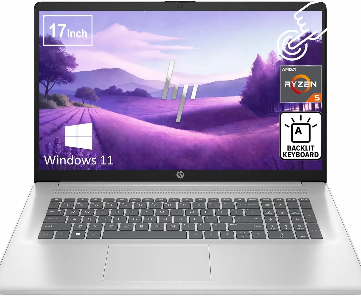 HP 17.3" FHD IPS Touchscreen Business Laptop with Backlit Keyboard | AMD Ryzen 5 7430U Hexa-Core CPU | 16GB RAM, 512GB SSD | WiFi 6, True Vision 720p HD Camera | Windows 11, Natural Silver