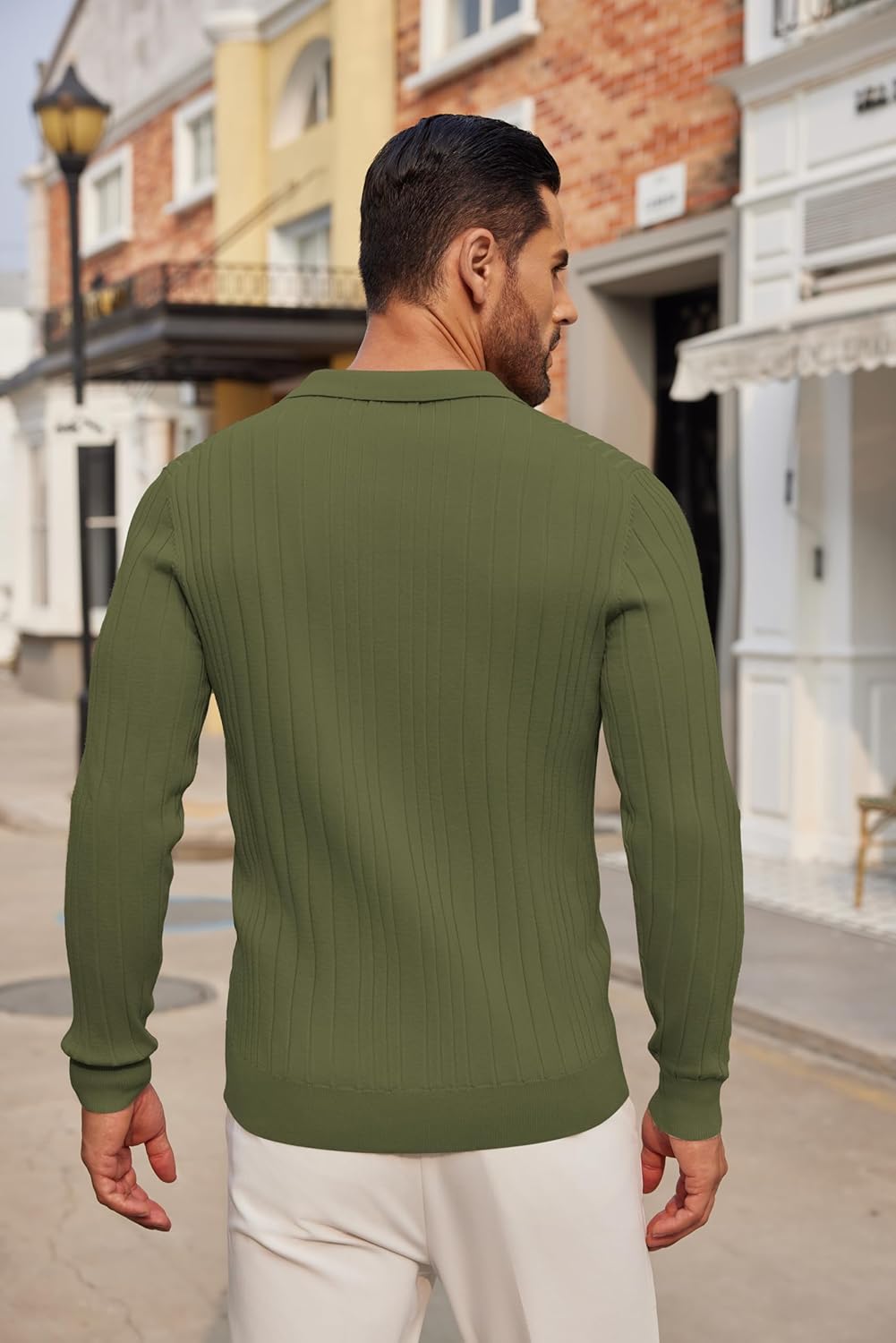 COOFANDY Men's Knit Polo Shirts Long Sleeve Casual Button Down Ribbed Polo Shirt Fashion Golf Shirts - Image 3