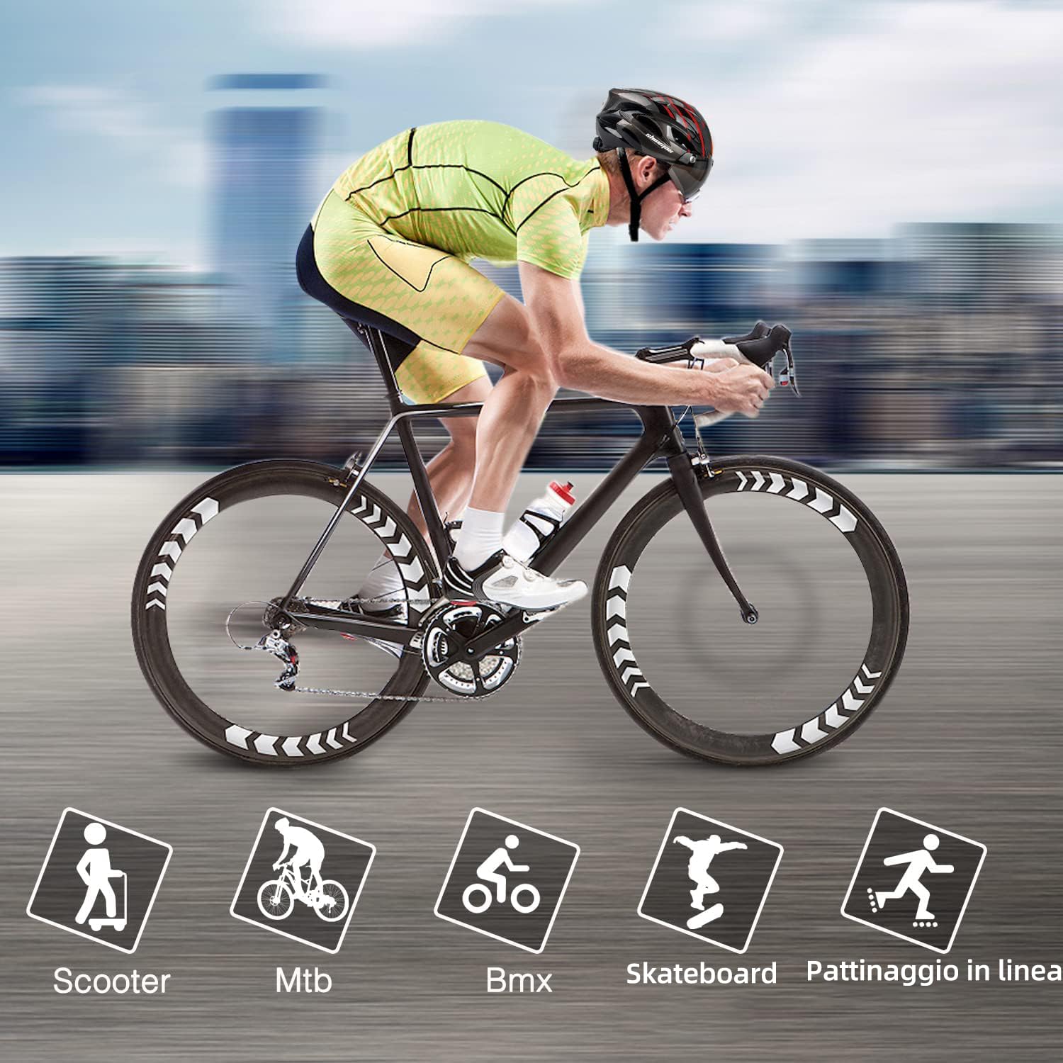 Shinmax Casco Bici Uomo Donna con Luce di LED Casco MTB con Visiera Magnetica Staccabile Shield Caschi Bici Leggero Casco da Bicicletta Unisex Adulto Caschetto Bici Ciclismo Regolabile 56-62cm