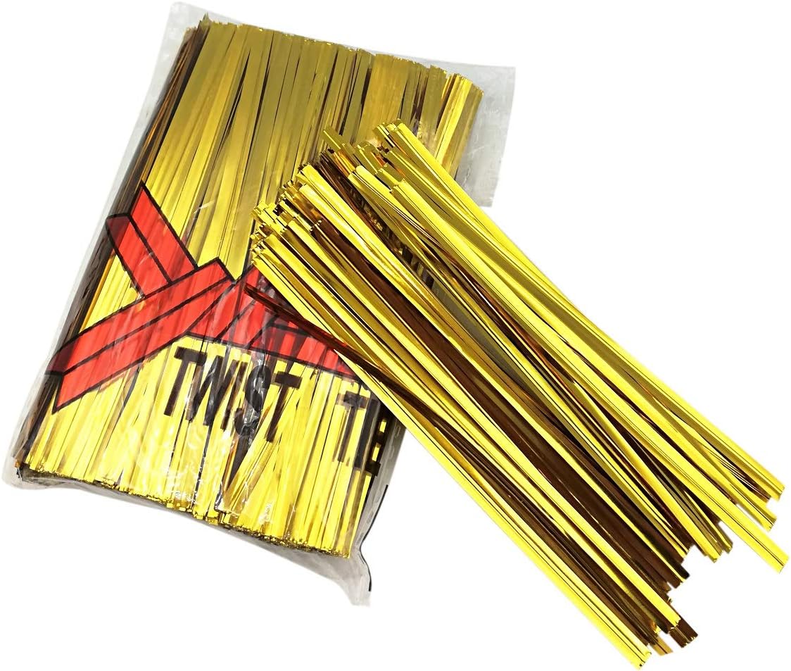 600PCS Metallic Twist Ties 4" Plastic Cable Ties for Bread Bags,Candy Bags, Party Cello, Cake Pops (GLOD 600)