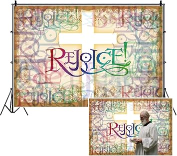 Leyiyi 12x8ft Vintage Cross Rejoice Photography Background Grunge Graffiti Stained Glass Christian Church Our Lord Backdrop Jesus Christ God Bless Baptism Baby Shower Photo Portrait Studio Prop