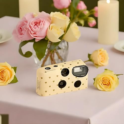 Miniatura 10 de Weddingstar Cámara desechable con flash, cámara de película de un solo uso de 1.378 in para recuerdos de boda o fiesta, corazones encantados