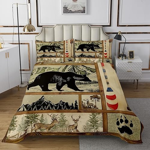 Vista 11 de Erosebridal Juego de colcha de animales del bosque, juego de colcha con temática de caza de lobos para niños y niñas Juego de ropa de cama rústica