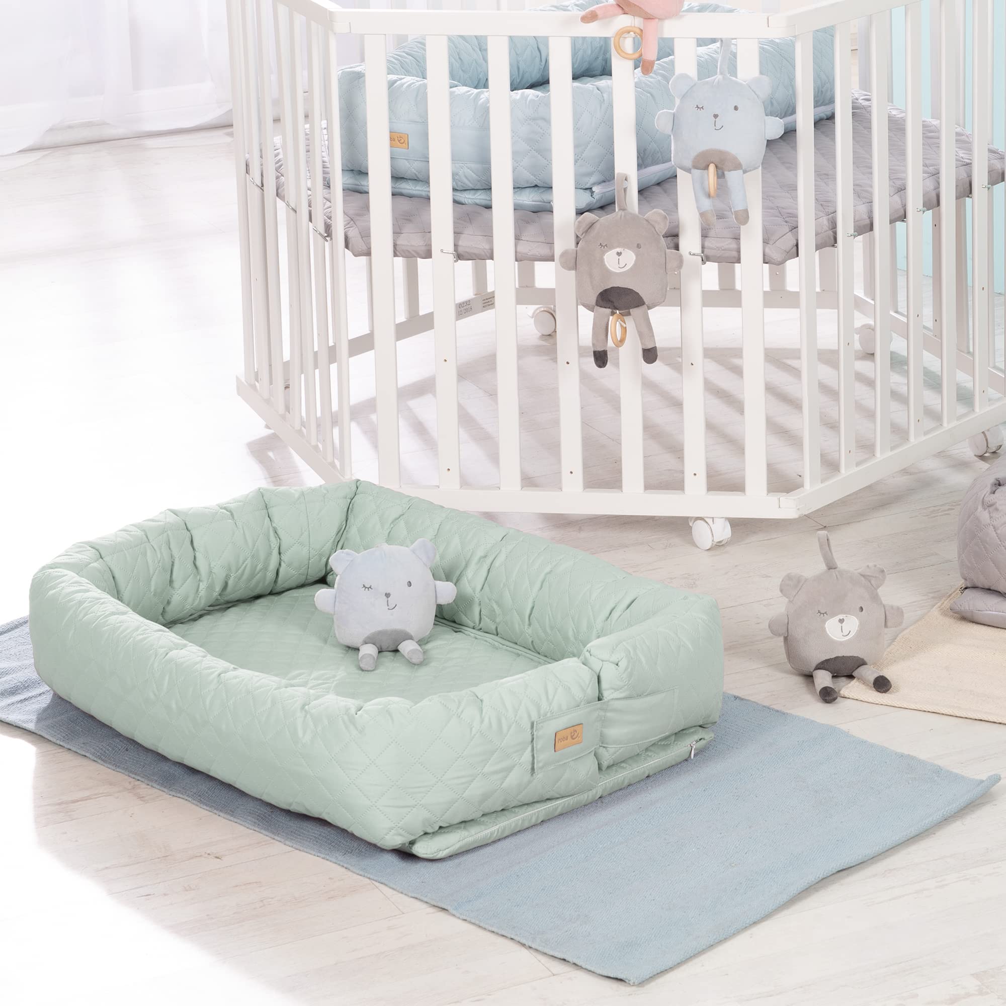 roba Babylounge 3 en 1 Style', Nido de Peluche, Verde Helado, Cuna de Viaje, Cambiador, Serpiente