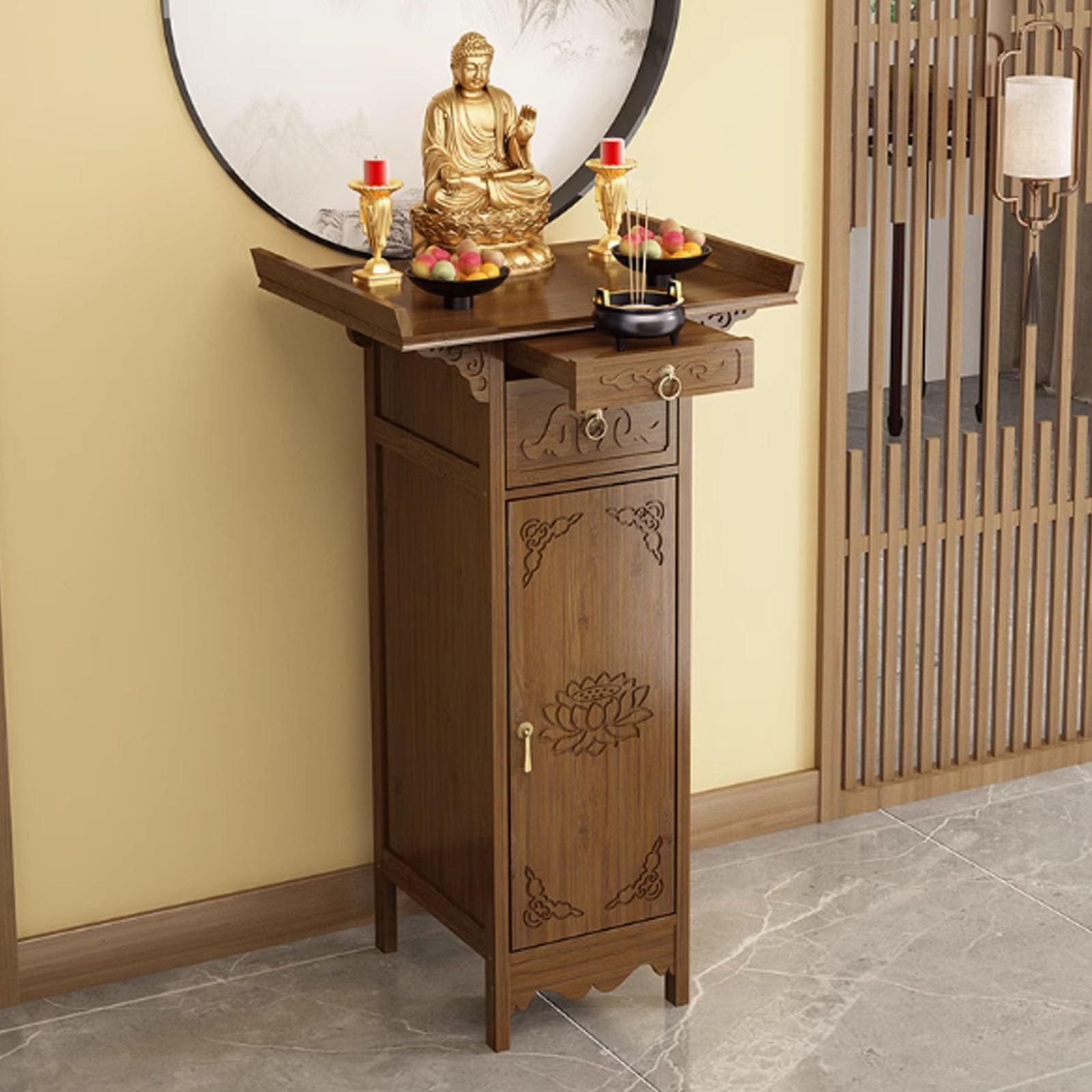 Table d'autel bouddhiste pour ranger vos objets de méditation