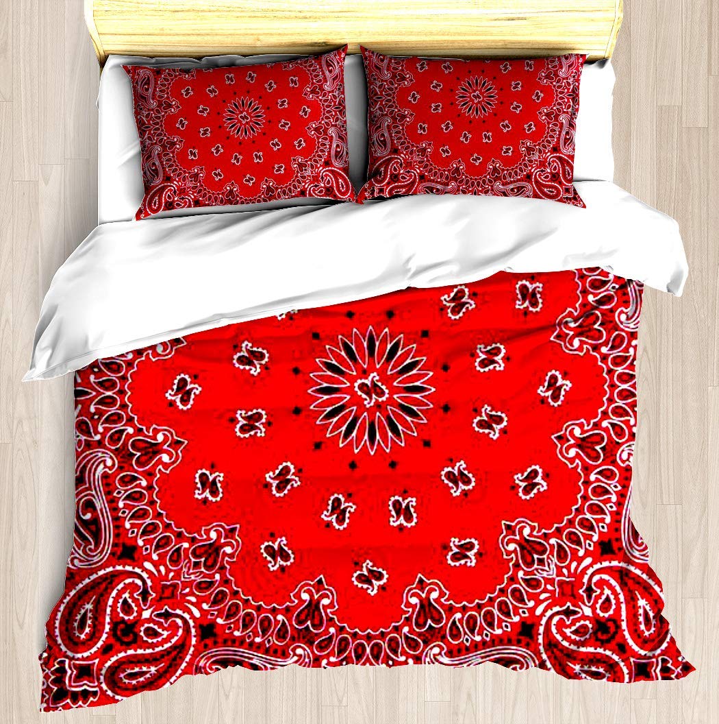 SINOVAL Bandana - Red Full/Queen Size Brushed Microfiber 1 Duvet Cover 2 Pillow Shams Zipper Closure