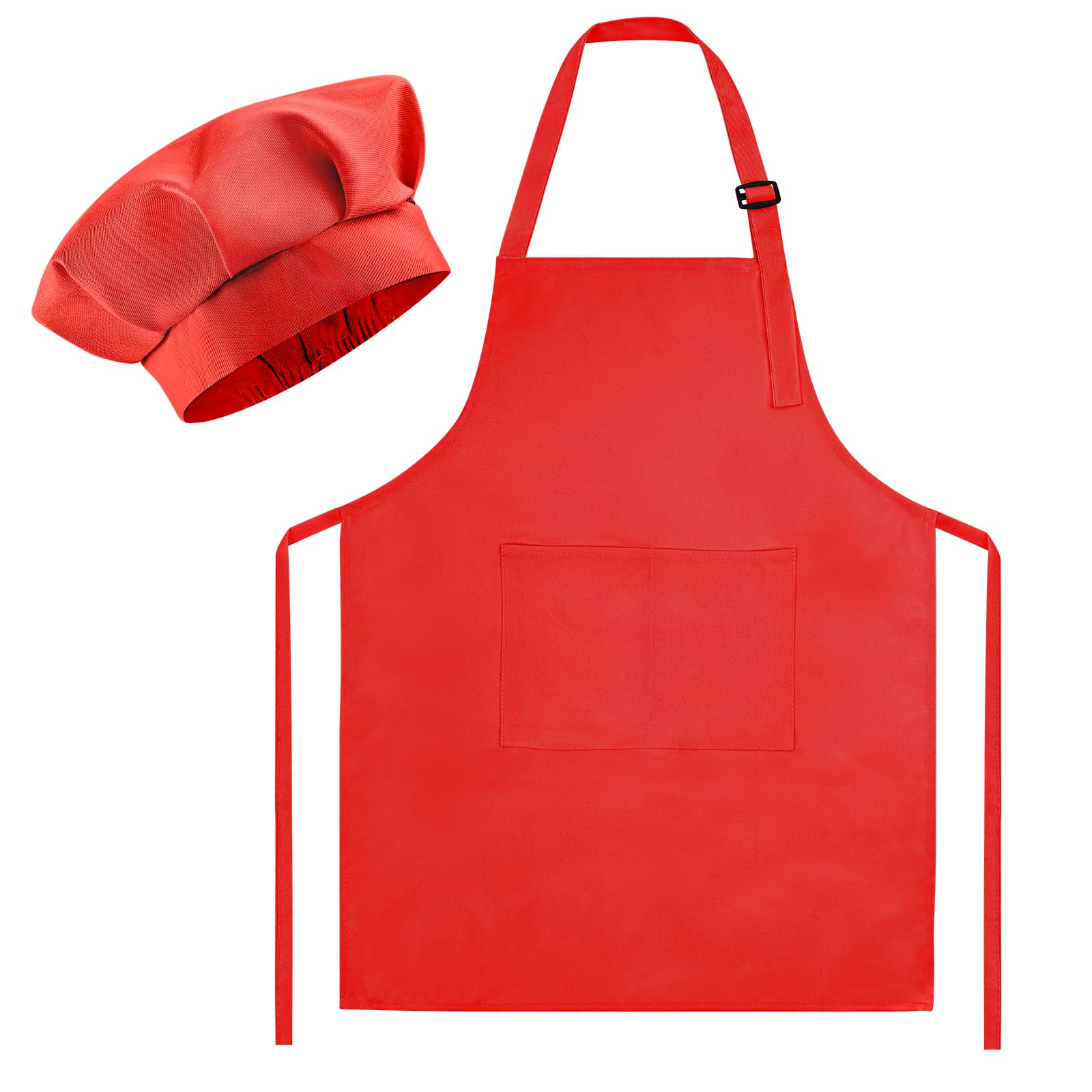 Morcheiong Juego de gorro y delantal de chef para niños, delantal de pintura rojo ajustable y sombrero de chef con 2 bolsillos grandes para niños, cocina, pintura, horneado, rosso, 23.5" x 18.3"