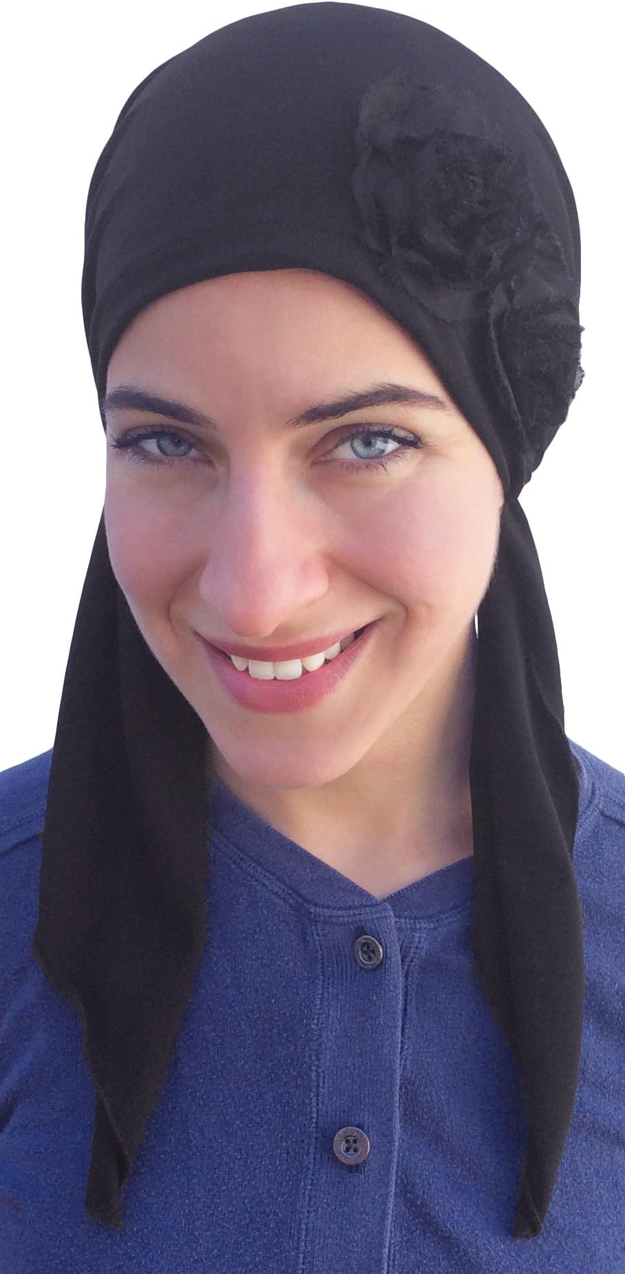 Fancy Pre Tied Head Scarf Bandana Wrap, Chemo Scarf (Black Floral Nights)