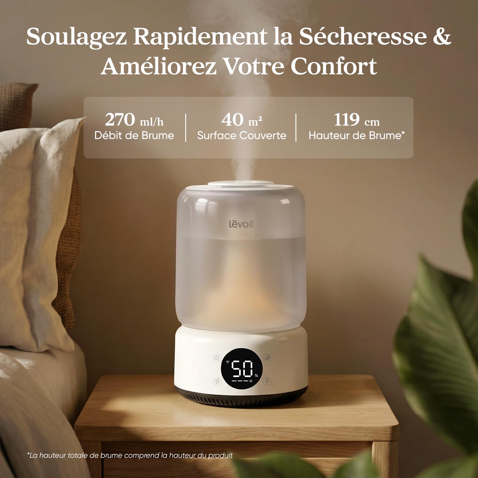 Levoit Humidificateur d'air 4,2 L Contrôle par application, NeoClassic 450S