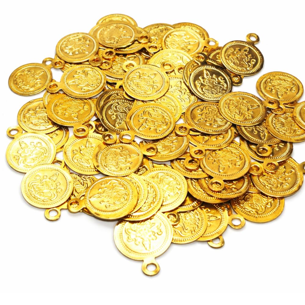 Gold Color Lakshmi Coin (Kasu) for Aari Work & Embroidery – 50 Grams (Approx 200 to 250 Pieces) | Decorative Coins for Saree Tassels, Blouse Design, Jewellery Making & Craft Work(50g)-image-35