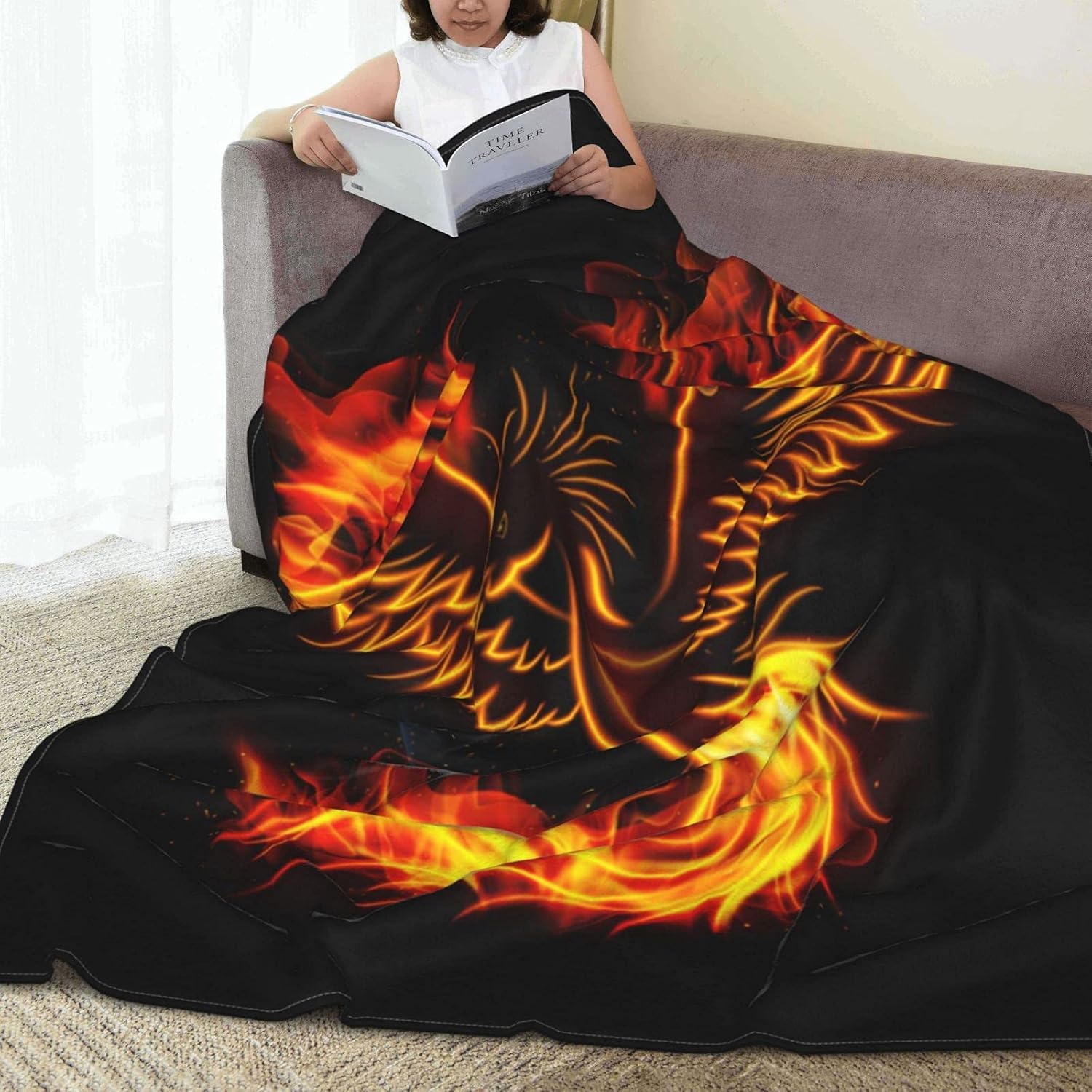 Fire Burning Rising Phoenix Bird Warm Cozy Bed Blanket for Couch/Chair/Sofa/Office/Travel/Bedding Home Decor for Kids Adults 60"x50"