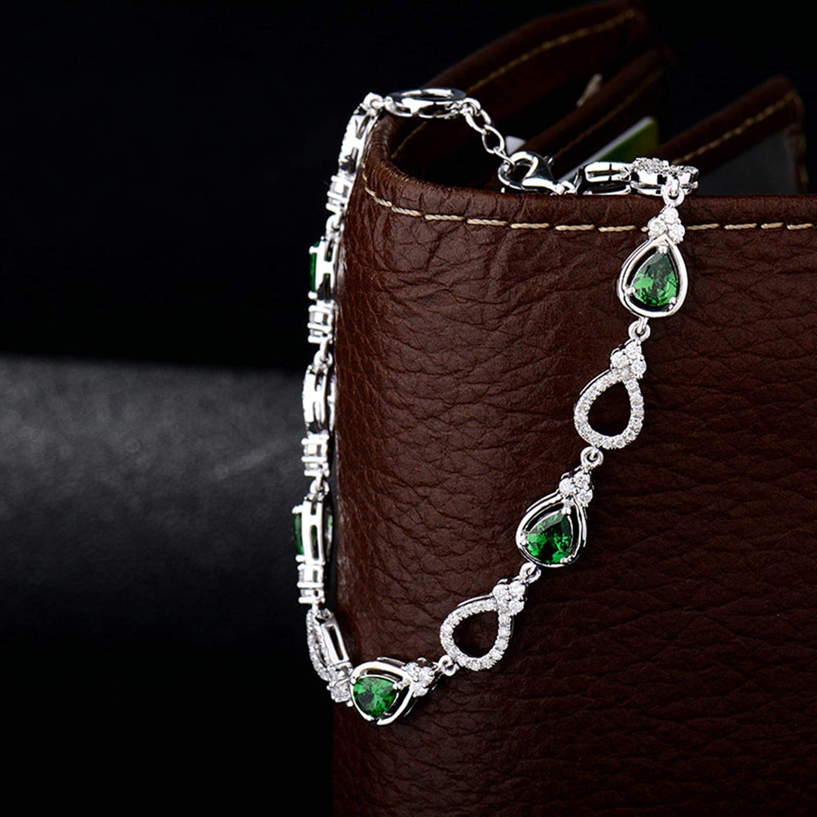 KnSam Pulsera de mujer de oro auténtico con colgante de gota de agua de oro blanco de 18 quilates, pulsera de boda para mujer con tsavorita y oro blanco, 750 Gold, Tsavorite