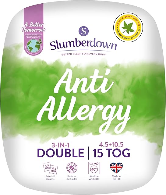 Slumberdown Anti Allergy Double Duvet 15 Tog (10.5 Tog + 4.5 Tog) All Seasons 3 in 1 Combination Duvet Double Bed