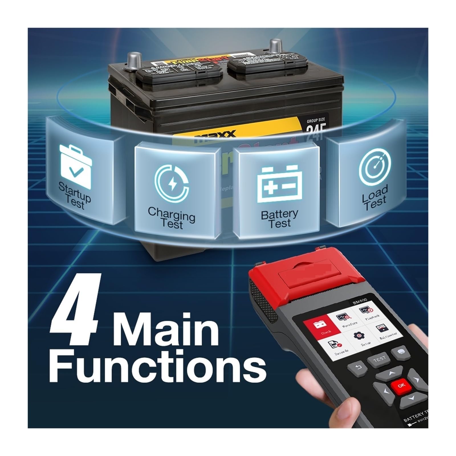 Probador de batería, BM800 Probador profesional de batería automóvil | Ofrece prueba de voltaje, análisis de capacidad; ideal para baterías de coches, camiones y motos.