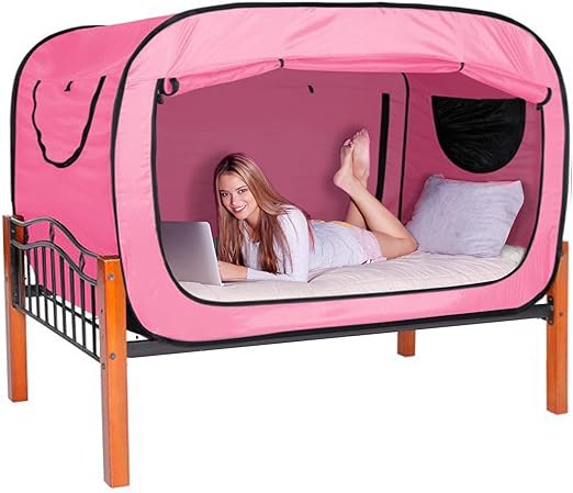 Bed Tent Twin Bed Canopy Portable Dream Tent for Kids and Adult Indoor Sleeping Tents with 2 Doors Breathable Private Space Tents, Pink