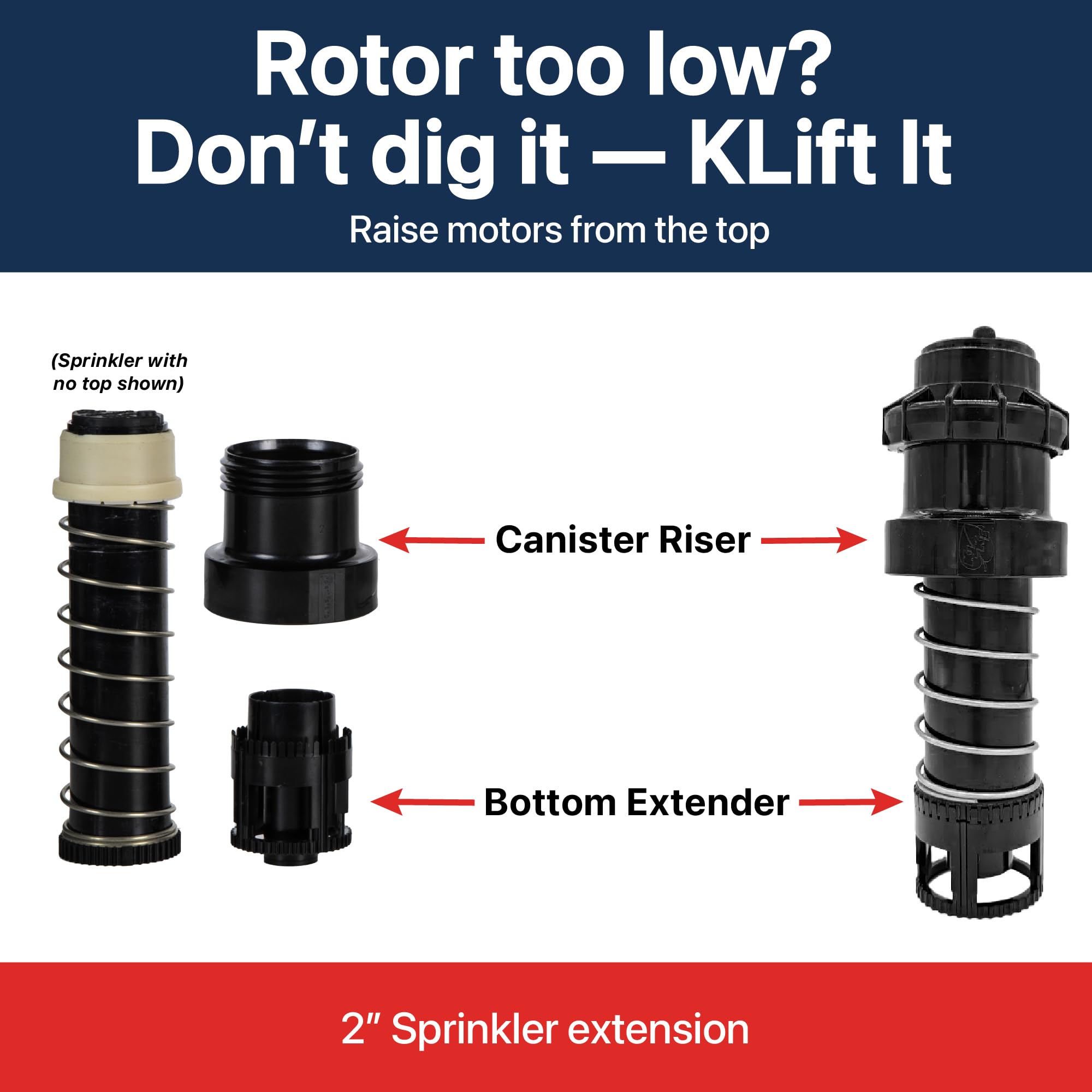KLift-It - Extensor de aspersor de rotor – Acoplador de 2 pulgadas con tubo de aspersor de válvula de retención – Se adapta a Rainbird 5000/5004-5 paquete de 5