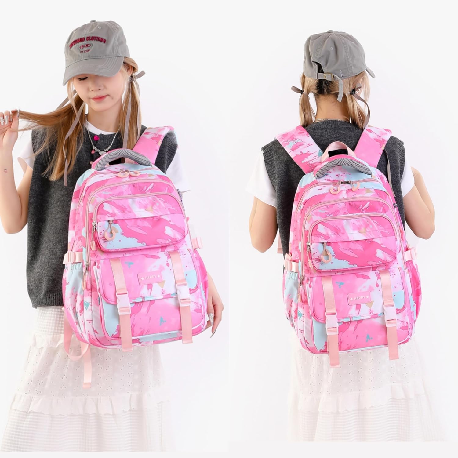 3Pcs Backpack for Girls Kids Backpacks with Lunch Box Elementary Middle High School Backpacks Students Bookbag Set School Bags for Teens Girls (Pink)