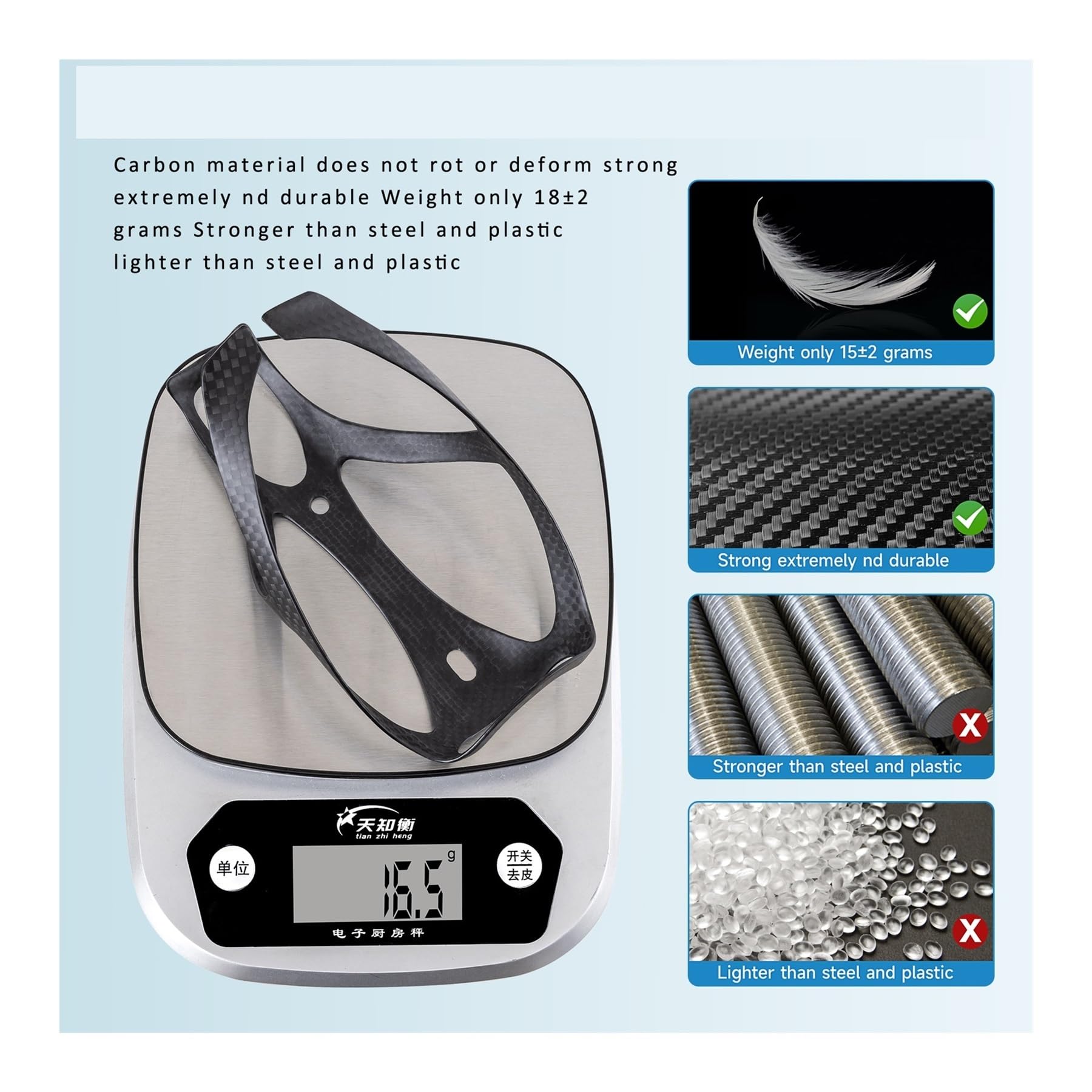 Generisch 3K Carbon Fahrrad-Flaschenhalter Mattschwarz 15 x 7,4 cm