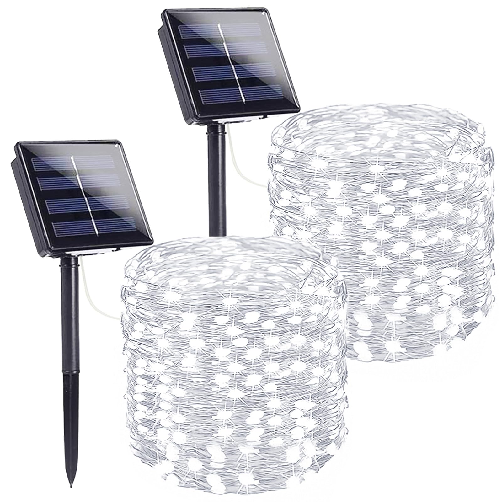 SANJICHA Extra-Long Solar String Lights Outdoor, 2-Pack Solar Powered Christmas Fairy Lights Waterproof, Silver Wire 8 Modes Solar Twinkle Light for Tree Garden Party Xmas Wedding Decor(Cool White)