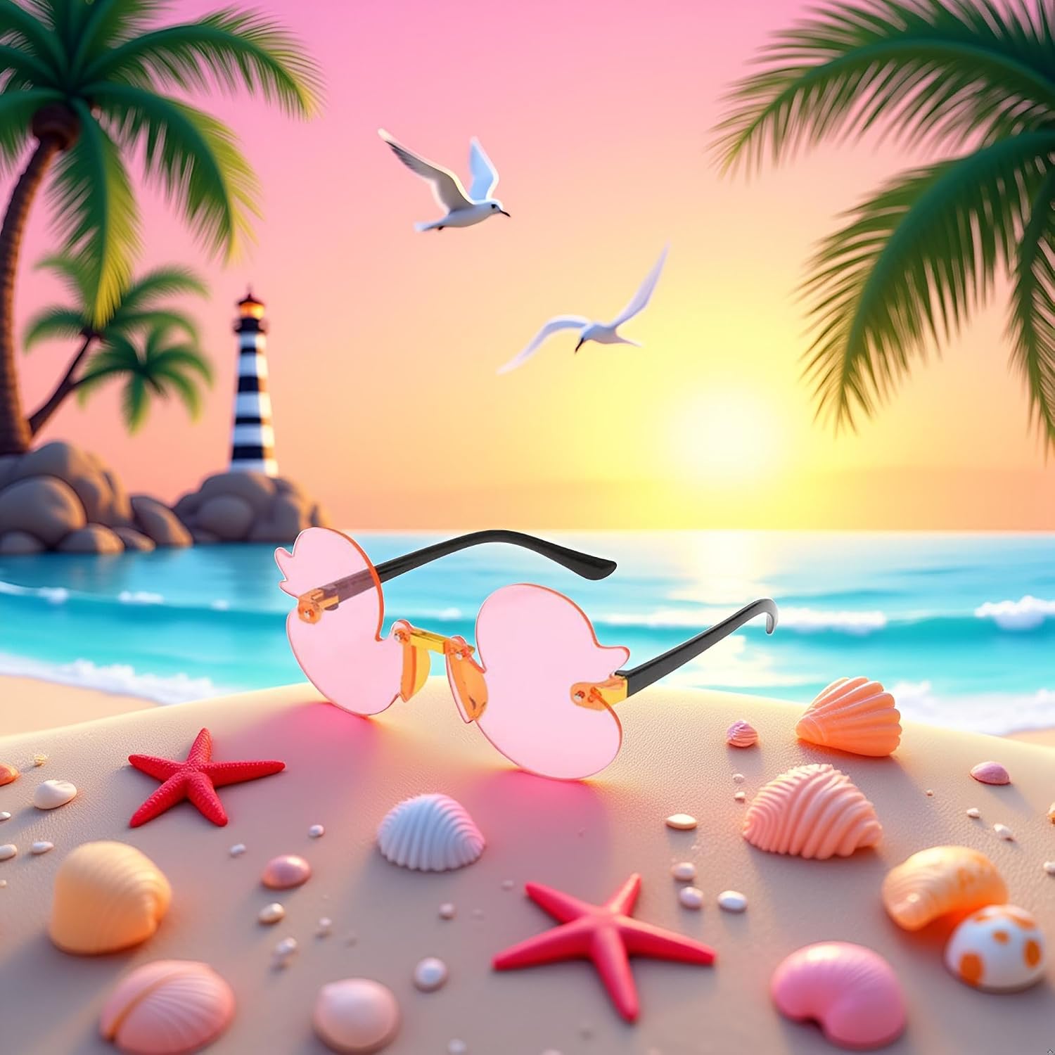 Cartoon Little Duck Personality Frameless Sunglasses Boys and Girls Copy Tide Sunshade Sunglasses Girls gifts (Pink)