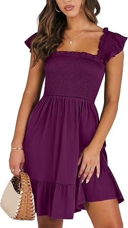 19% off: ANRABESS Women's Summer Casual Sleeveless Square Neck Dress 2026 Smocked Ruffle Backless Boho Beach Cute …