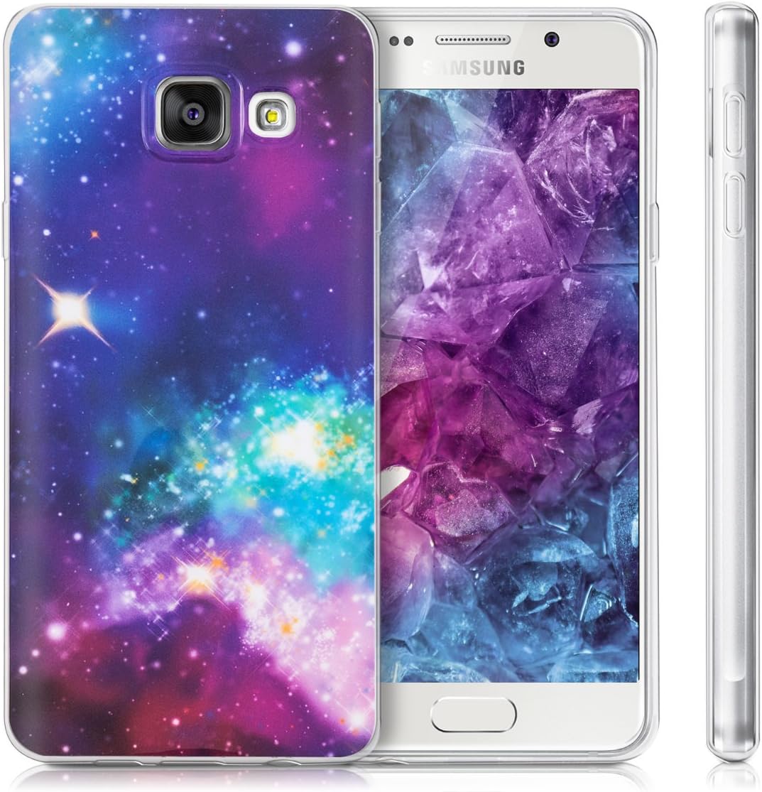 kwmobile Case Compatible with Samsung Galaxy A3 (2016) - Case Clear TPU Cover with Design - Outer Space Multicolor/Dark Pink/Black